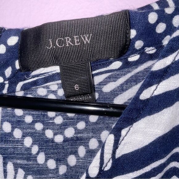 J Crew Size 6 Linen Blend Navy and White Chevron Jumpsuit Sleeveless - Picture 3 of 9